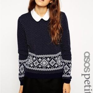 ASOS Christmas Jumper With Woven Collar